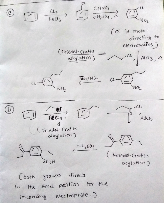 C.HNO3 Cl2 C.H₂SO4 Featz ANOZ (a is meta- directing to electrophiles) Friedel-crafts alkylation) a ALC3, A Zn/Ha NH₂ NO2 AR C
