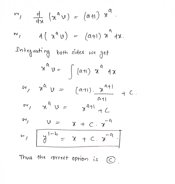 9 er a la 이게 ave) (at)n a W) d ( xou) (a+1) n.ox. Integrating both sides we get sea a Slat) a dal ar 29 U = + c at! (at). 7 a