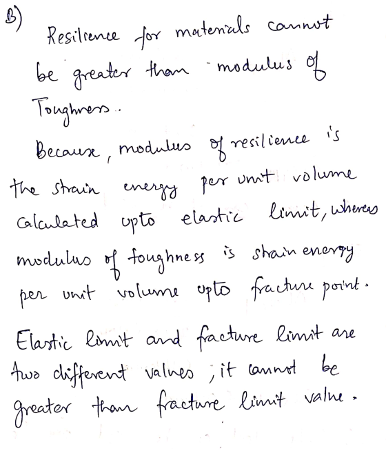 Resilience for materials cannot - be greater than modulus of - Toughness Because, modulus of resilience is the strain energy