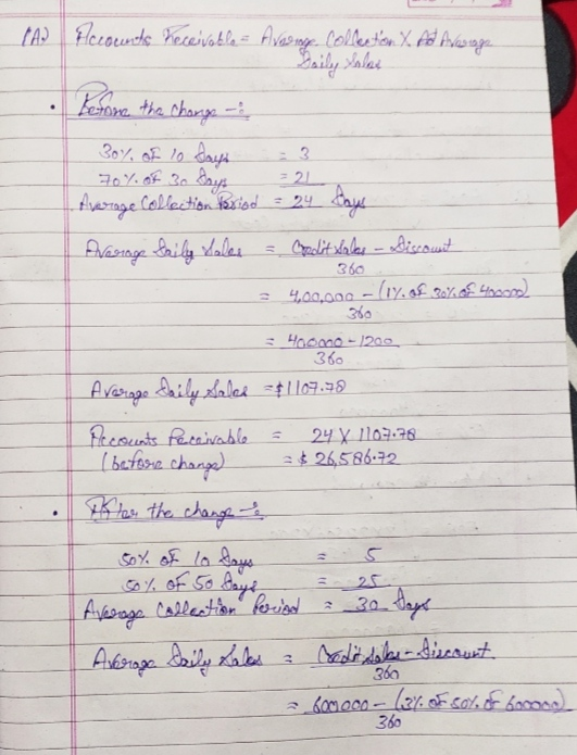 (AD Filccounts Receivable = Awaynge . Collection X. Ad Ahlunga Daily Solar Refore the charge 30% of 10 days 70% of 30 days -