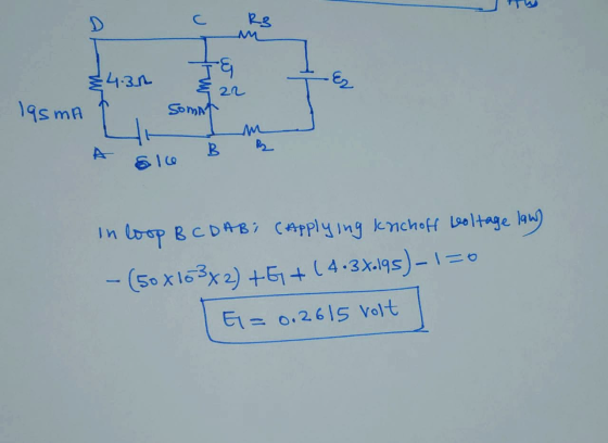 Hy D C R3 4.30 Tg & 22 Somat 195mA Me A 810 S In loop B C D A Bi (Applying knchoff toltage law - (50x103X2) +67+(4.34.195) -