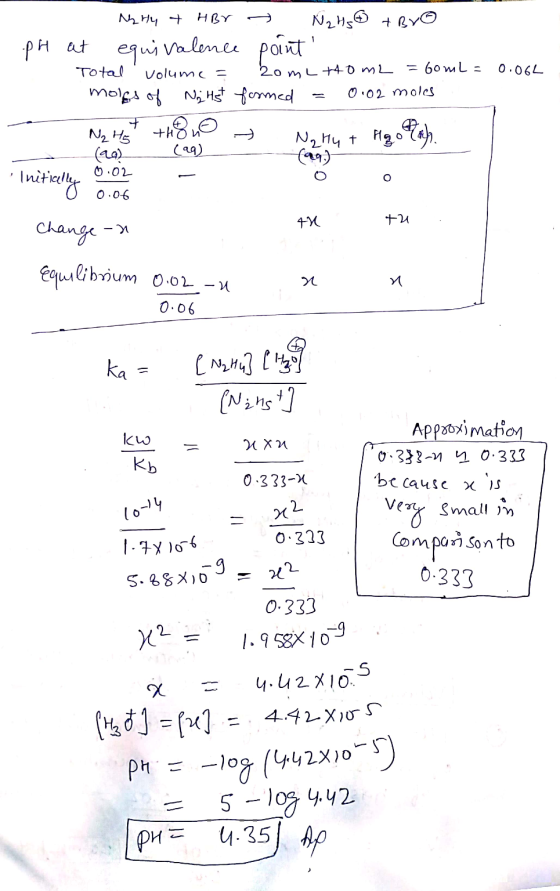 - Na Hy + HBr → N 2 HS + Bro pH at equivalence point Total volume = 20mL ttomL = 60mL=0.066 moles of Na Hst formed = 0.02 mol