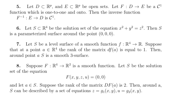 5. Let D C RP, and EC RP be open sets. Let F :D → E be a C1 function which is one-to-one and onto. Then the inverse function