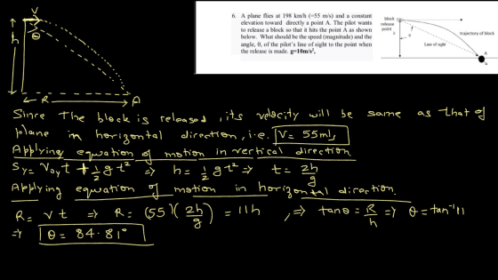 block release point 6. A plane flies at 198 km/h (=55 m/s) and a constant elevation toward directly a point A. The pilot want