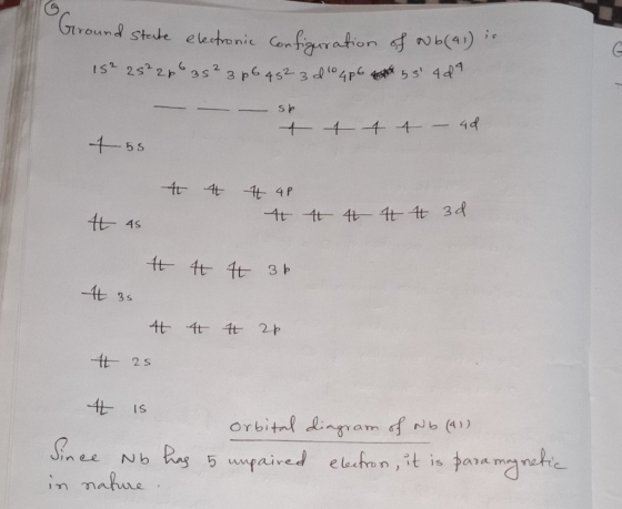 Ground state electronic Configuration of Nb (41) is 15² 25² 2p 35² 3p6452 3 do 4p6 5 4d -- sp + 1 1 4 – 40 +55 A A A 4P A 1 4