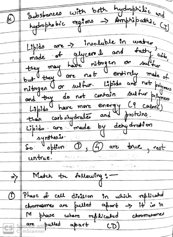 Substances with both hydrophobic regions hydrophilic Amphipathic bathic (I) mena Lipids are insoluble in water made of glycer