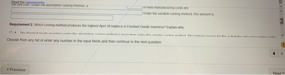 Read the soruon cosung men > оr ѕеоrmаnа ng coss are Under the variable costing method, this amount is Requirement 2. Which c