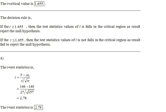 The f-critical vałue is [1.655. The decision rule is, If the t 21.655 , then the test statistics values of t is falls in the