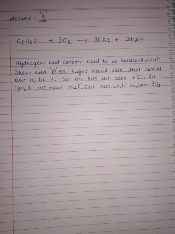 Answer Cg H60 + 302 2002 + 3H2O Hydrogen and carbon need to be balanced first Then add o on right hand side, that comes out