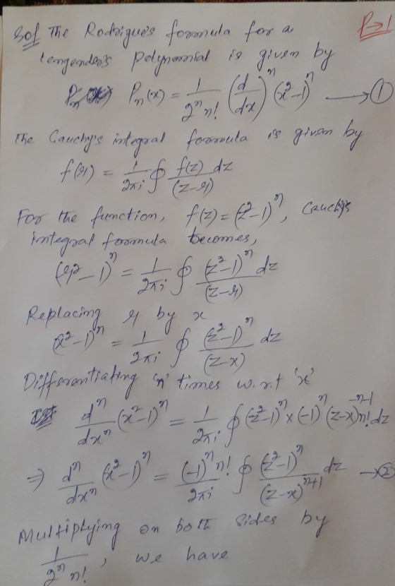 의 The Rodrigues formula for bl tengenders polynomial is given by La Punto 1 ( 25 0 The Cauchere integral formula is given by