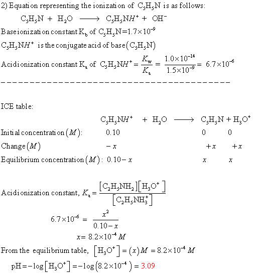 2) Equation representing the ionization of CH N is as follows: CHN + H2O -> CHșNH+ + OH- Base ionization constant K of CH N=1