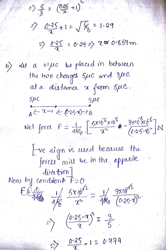 2 1.29 3 b) at a t placad in betweun at a distance, χ from Spie SuC 一ve siong used because the 0:25ーで, 3