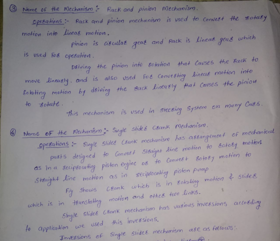 © Name of the Mechanism Ruck and pinion Mechanism. opeɛations : Rack and pinion mechanism is used to connect the Eotary motio