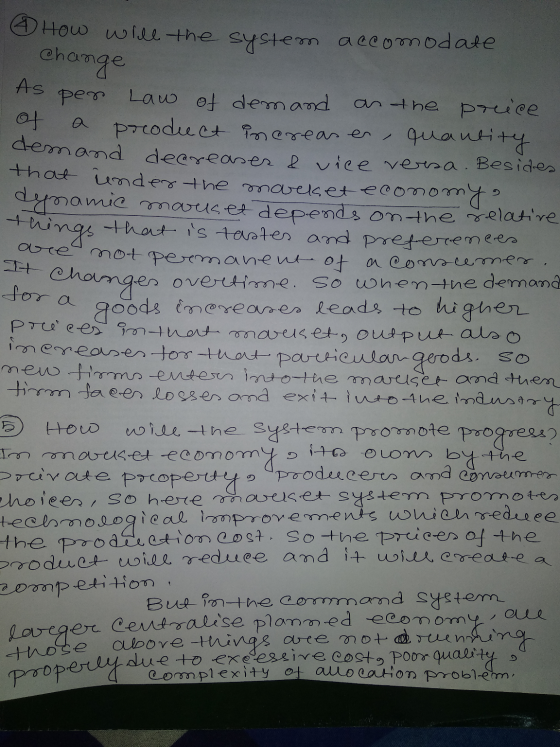 It changes ove @ How will the system accomodate Change As per Law of demand as the price of a product increas en quantity tem