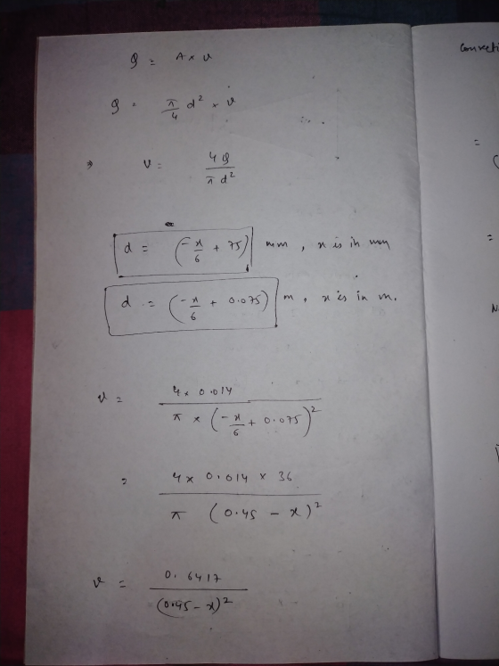 Connecti 9 = Axu 9 I d ² + 4 4 y ñ d² mm d 75 n is in my + d.. 0.07) 9 + n is in m. N 6 4 x 0.014 d 0.075 2. 4x 0.014 X 36 (o