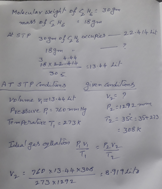 Molecular weight of a Ho 30gm mass of Gho - 18gm At STP 30gm of G H occupies H occupies - 22-414 Lit ? 189m 3 4.44 18 4 2 2 4