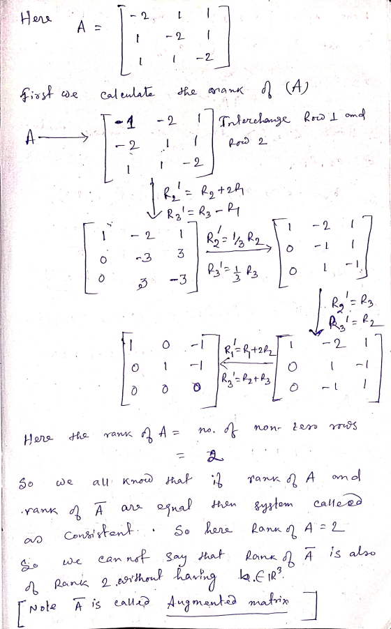 2 L A = -2 1 -2 arank Here first we calculate -2 1 Interchange Root and 2 Rood 2 1 A 1 1 -2 Le = Rq + 2h Rg = R3-R R2 = 1/R2