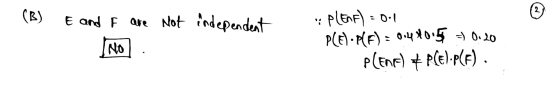 (B) E and F are not independent :: PLEMF) = 0.1 PCEIPLE) = 0.440.5 = 0.20 plene) PCE).P(F) NO