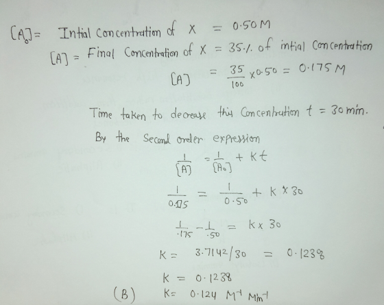 LAo_ Intial Com centroitiam of x = 0.50 M Final Concentration of X = 3S/. of intial Conc A100 o6 Time taken to deorease ti Co