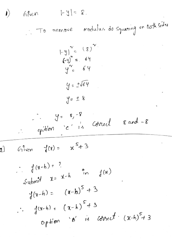 0 Given B-41- 8. . To remove modulus do squaring on Botha 1999 (3) (-40° - 6 % yn 64 y = Ivey a opition e is correct 8 and -