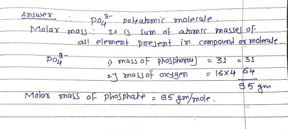 3- Answer pel atomic molerwe. Molar mass: It is sum of atomic masses of - all element present ior compound do molecule Powe