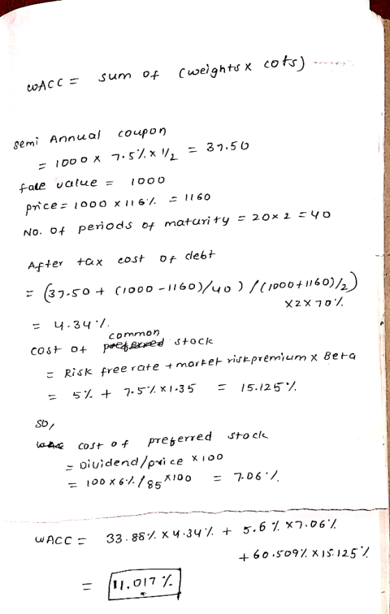 Cwelghts x cots) Sum of coACC coupon semi Annua/ = 37.5b fale uatue = No. of periods of maturi ty - 20x 2 5Yo cost After tax