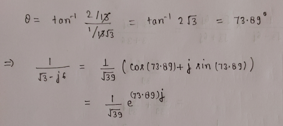 2/18 /1353 0 = ton = tan = 73-89 2 3 73.89 ( cox (73-89)+ į ain (713-89) ) J39 %3D 13-j6 43-89 J39