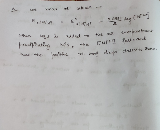 we know at cathode [Ni247 ENP?/N} = { uitno + o.osal dog at when Nags us added to the cell compartment recipitating Nis, the