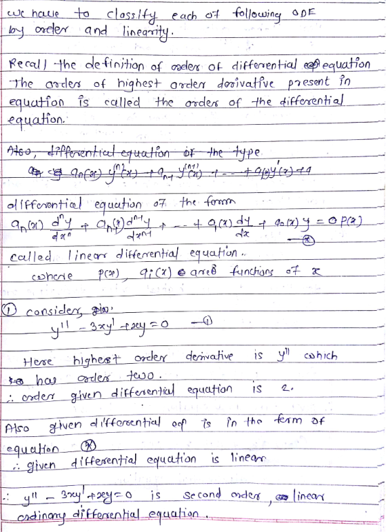 we have by onder to classify each of and linearity. following ODE Recall the definition of seer of differential.ezi equation