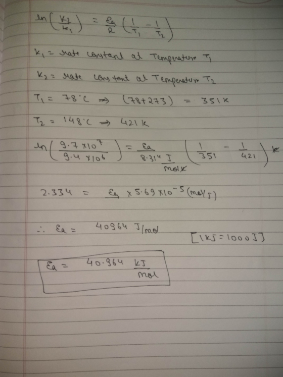 n krate oatant at Temprature Loy tont atT -7 Temperatu Tr T 78 0 (६६१ २२ 3 ) 3SIK T2148.0 42K 9.7 X10 n 35 9.4 106 421 8.314