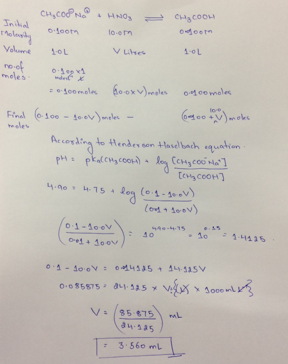 Initial CH₃C000 Nad + HNO3 o Na + HNO₃ o.loom 10.00 енд соон ooooom Molarity 1.0L v litres 1.0L Volume no.of moles. 0100 x1 M