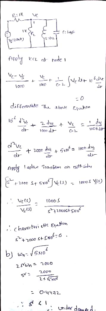 IV Apply KCL at node i leoo C- 2 十2000 dvı dy- , Vcts) boo . un aer dam&e under dam