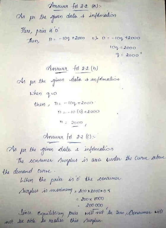fi 2.2 (b) thon T)--109-t2000. / T): 2000 Cunve bove thi demand curn not ie abt lo ualse this Auplus