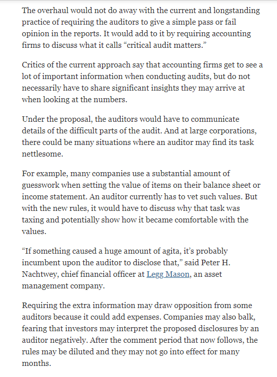 The overhaul would not do away with the current and longstanding practice of requiring the auditors to give a simple pass or