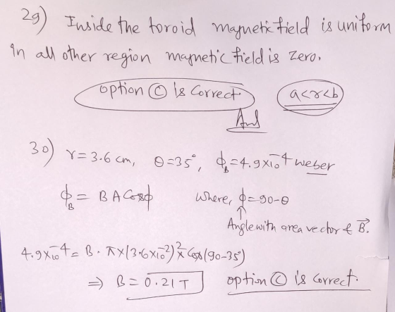 29) Inside the foroid magnetic field is uniform in all other region magnetic field is zero- option © Is Correct acrub And 3.