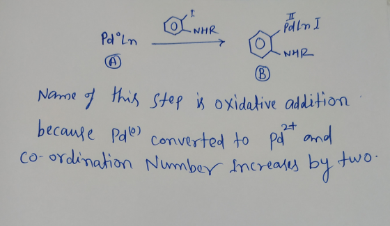Pelln I NHR Pao Ln NHR B Namoe o this Step oxidative addition becaute Pae) converted 2t pa and Co- oYdinahion Numbey tncreate