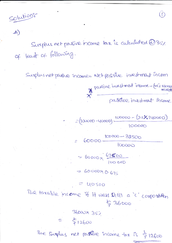 Solutions 4) Suxplus net paSive income tax ic calculated 35/ of leaut of follouing Suvsplus net pasgiue income Netoive invesh