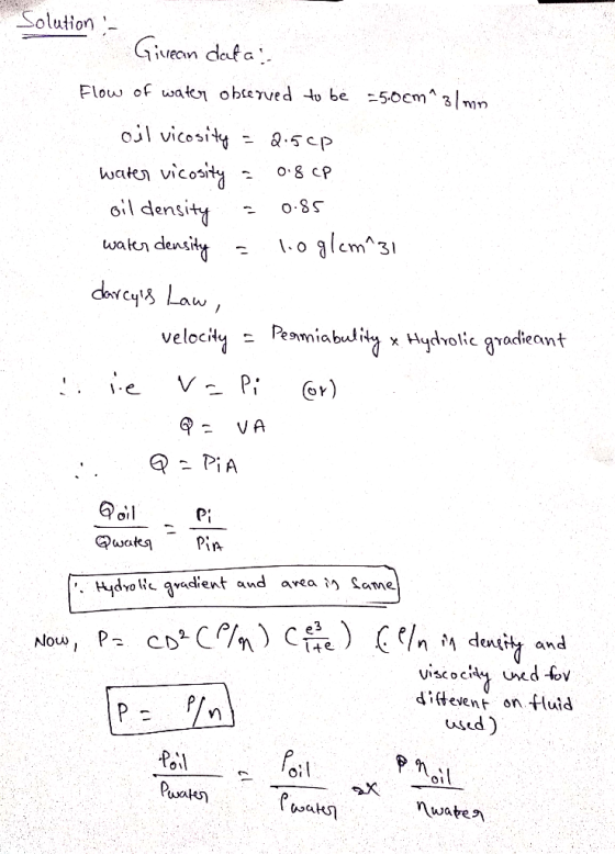 Solution _ o density- wakn densitt - Eo lem 3 dotcy Law, velocių - Peamiabli Soil Pi Same dvolic qvadient and area /ni dent a