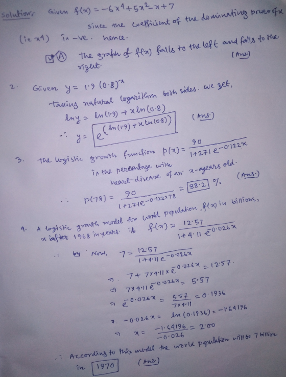 -ve. solutions Given f(x) = -6x4+502_n+7 since the efficient of the dominating preserify (ie x4) in hence- the graph of ffa)