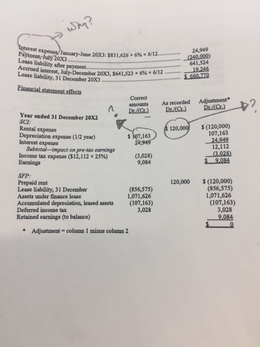 expense, January-June 20X3: 5831,626 x 6% * 6/12.. Interest expense January-June Payment, July 20x3................ Lease lia