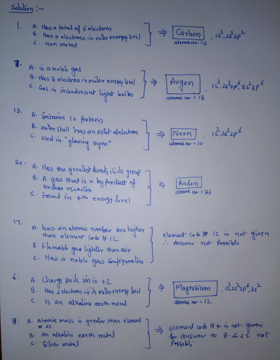 Selution J 1. A. Hao a tohal a 6 elccbrom Hao 4 elechrons in outr enrgy uve C non mu tat Carbon atomeno.6 3. A. is anobl gas