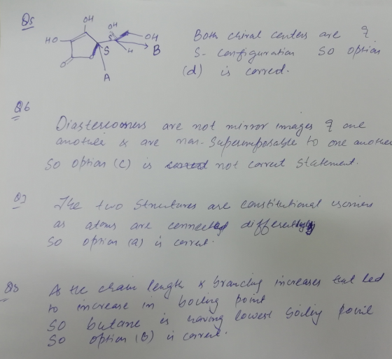 OH OH Both S (d) chiral centers configuration is correct. are so q option А Diastercooners another & are so option (C) is are