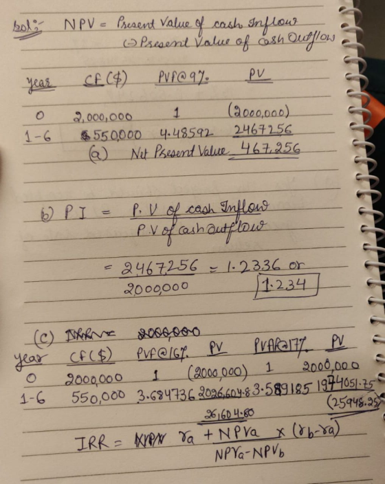 bol NPV reaent Value of cash Snflou Pseaent Value of Csh CEC4) PV eas (ao00.0a0) 2467256 1 Q.000,000 550000 4.48592 Net Psese