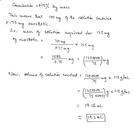 Ceneautraston 075% mass his means That oo wa luton Centains anes tetic O.7S soluteon hequired for So UT mars anastetic 250000