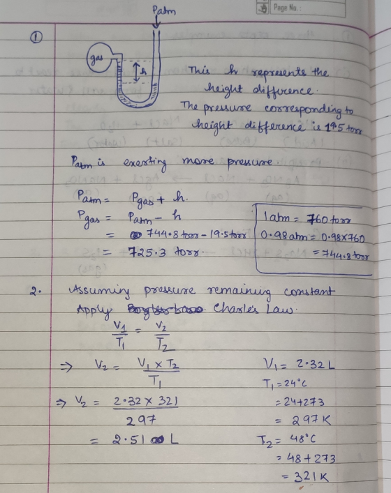 Palm Page No.: L. I I This h represents the ci height difference. The pressure corresponding to height difference is 19.5 ton