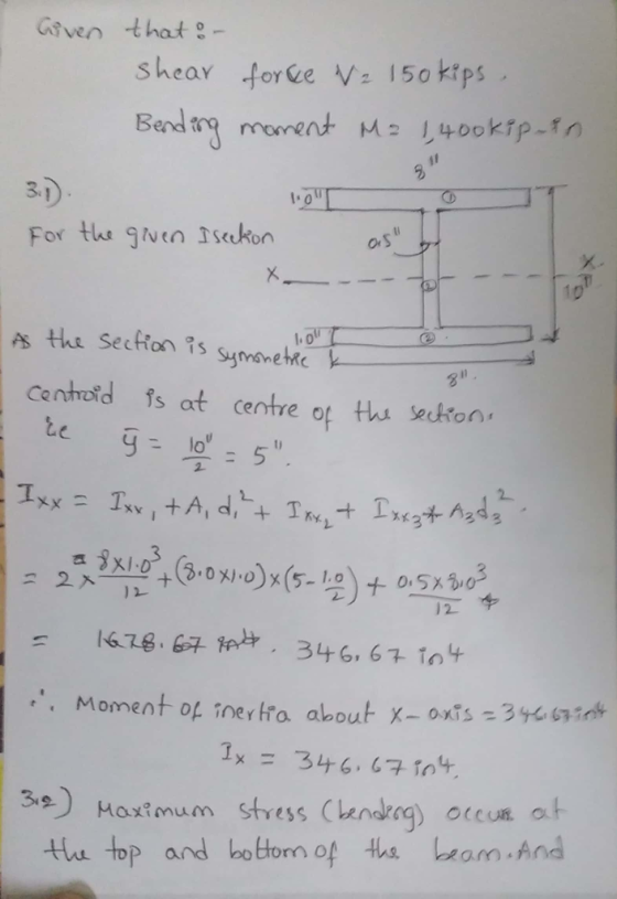 Given that- shear forhe V2 150 k1ps . 3. For the gven Isekon orS 10 8 cenhoid is at centre of ths scron lo x.x2 一中