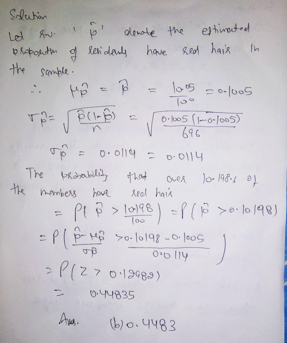 Solution و Lel rowe proportion denate the estimated red hais in residends have the sample. .. Il re = TASCHE 12 laos - 00/00