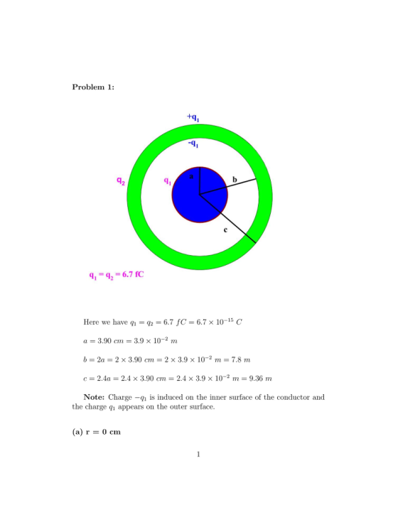 Problem 1: 42 4 42-6.7 fC Here we have qí--Q2-б.7/C-6.7 10-15 C a = 3.90 crn = 3.9 x 10-2 m b=2a=2×3.90 crn = 2 × 3.9 × 10-2