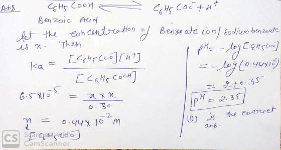 А) «Не Сови — сне Coo+nt - Benzoic Acid let the concentration of Benzoate con/ sodium benzoate is n. Then pH = -log[Ensloo ka