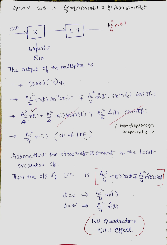 General SSB is Az MH) (05217fct Milt) semerfct 2 Ас 4 mt) SSB LPF SHEL Aclosenfct LO The output of the multiplier is (sse) (L